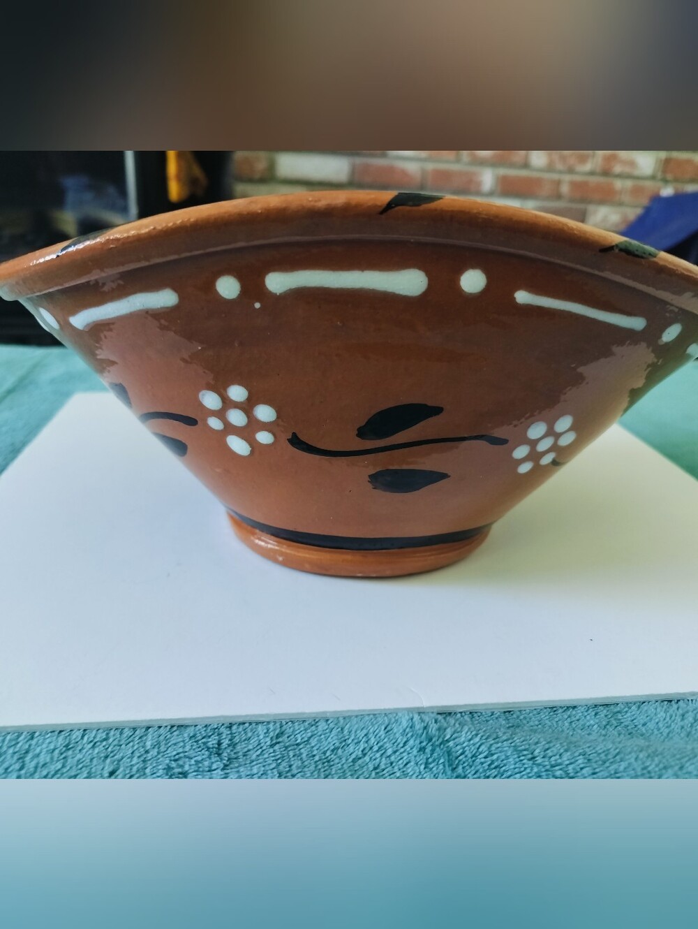 Vintage Hand-Painted Portuguese Red Clay Pottery Bowl 10.5" X 5"